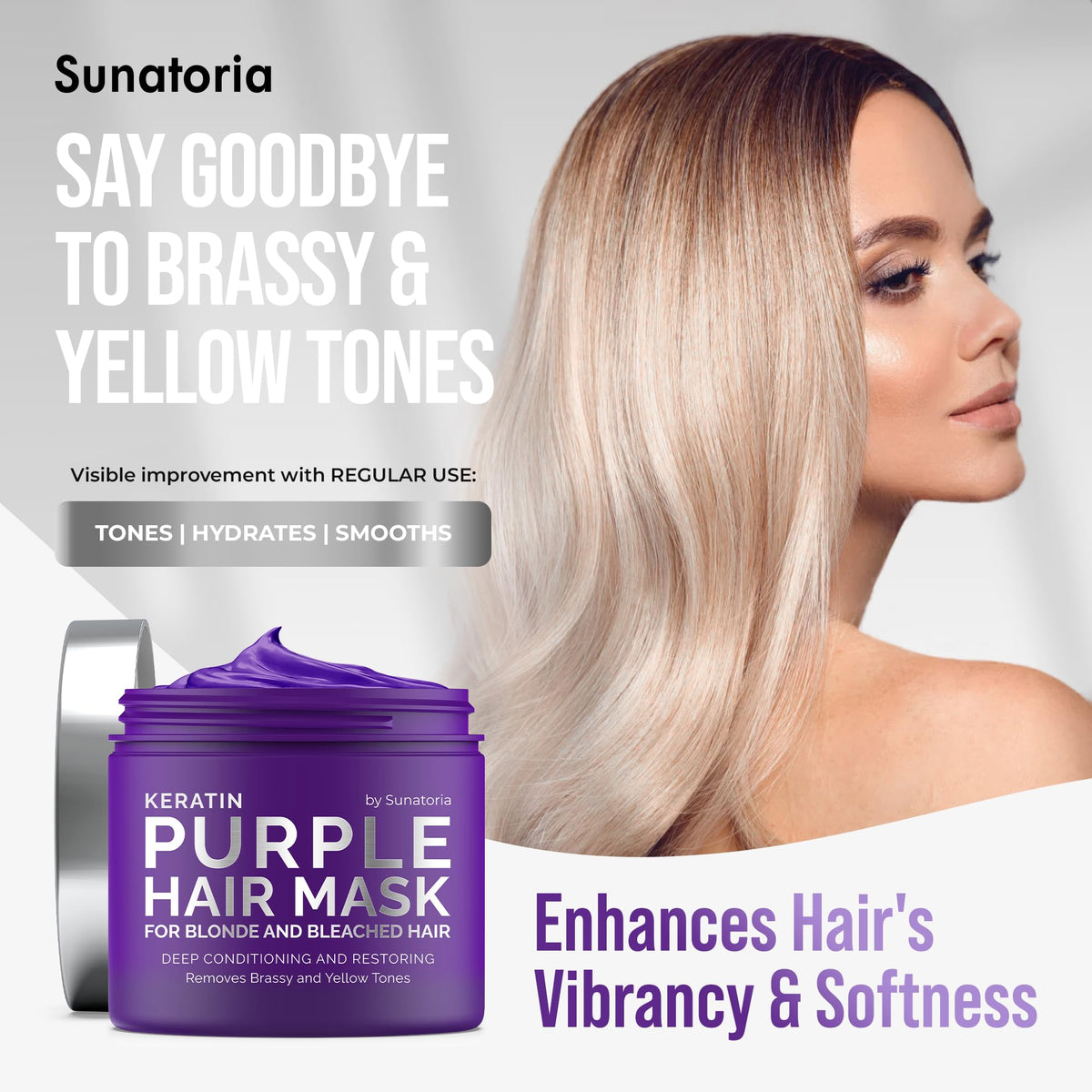 Close-up of SUNATORIA Purple Hair Mask texture on a hand