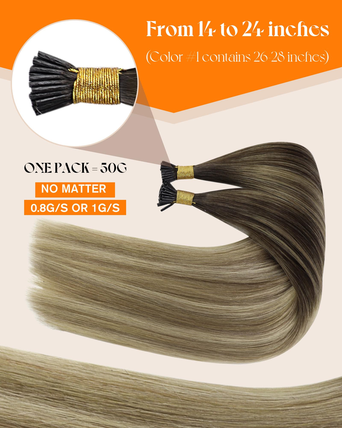 Close-up of Sunny Hair 24 Inch I Tip Hair Extensions showing micro-ring tips