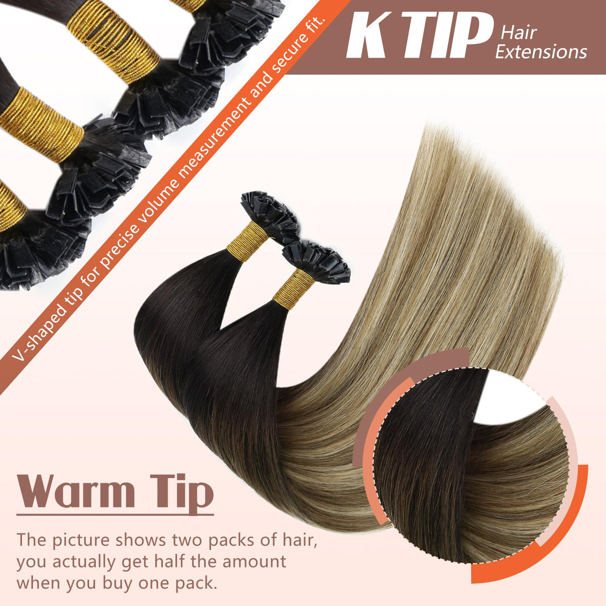 Close-up of Sunny Hair K Tip extensions keratin bond
