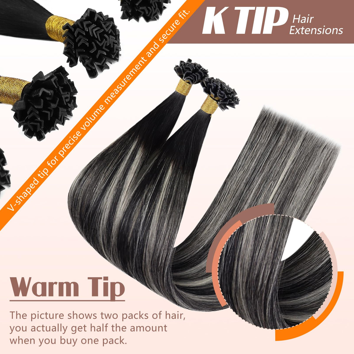 Close-up of Sunny Hair K Tip Extensions showing keratin bonds