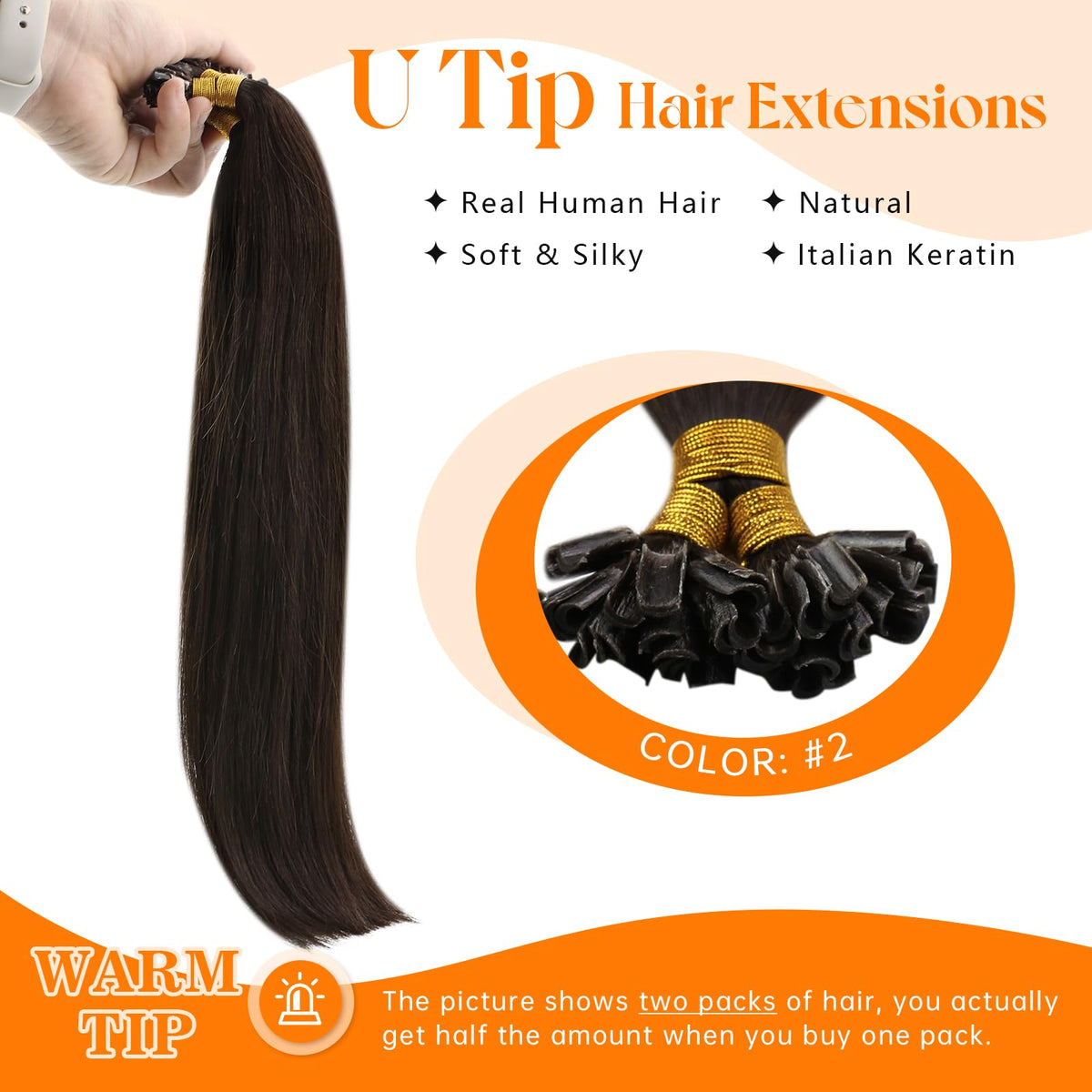 Close-up of Sunny Hair K Tip extensions showing keratin tip