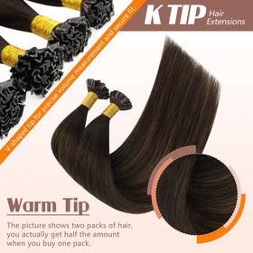 Close-up of Sunny Hair K Tips extensions showing keratin bonds