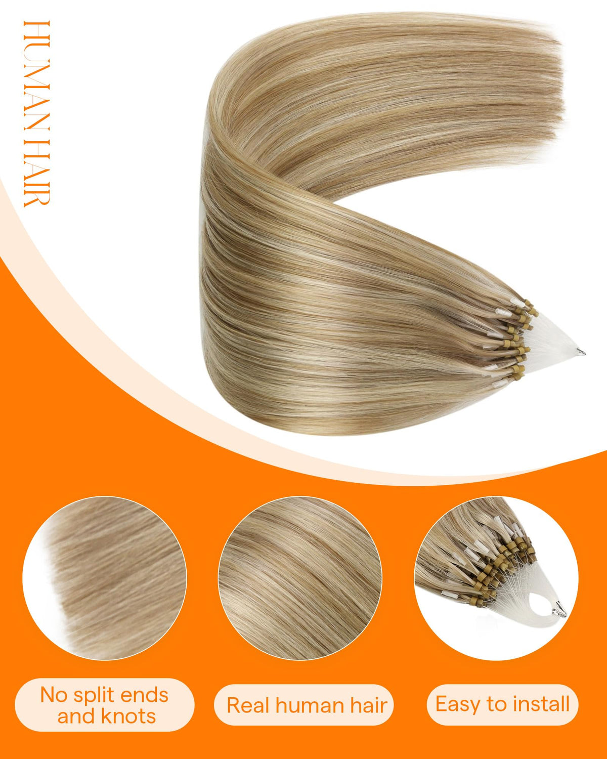 Close-up of Sunny Hair Micro Link Extensions with micro beads
