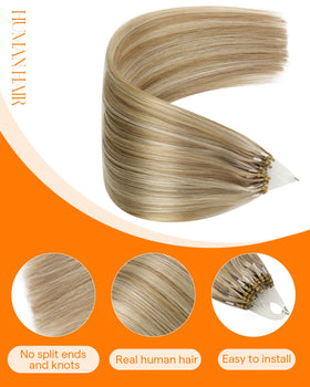 Close-up of Sunny Hair Micro Link Extensions with micro beads