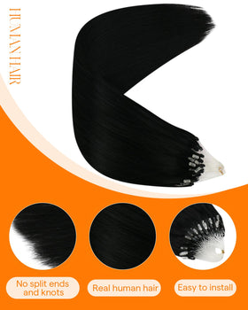 Close-up of Sunny Hair Micro Loop extensions showing micro beads