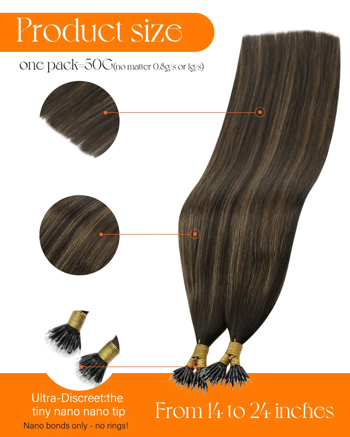 Close-up of Sunny Hair Nano Extensions showing nano rings