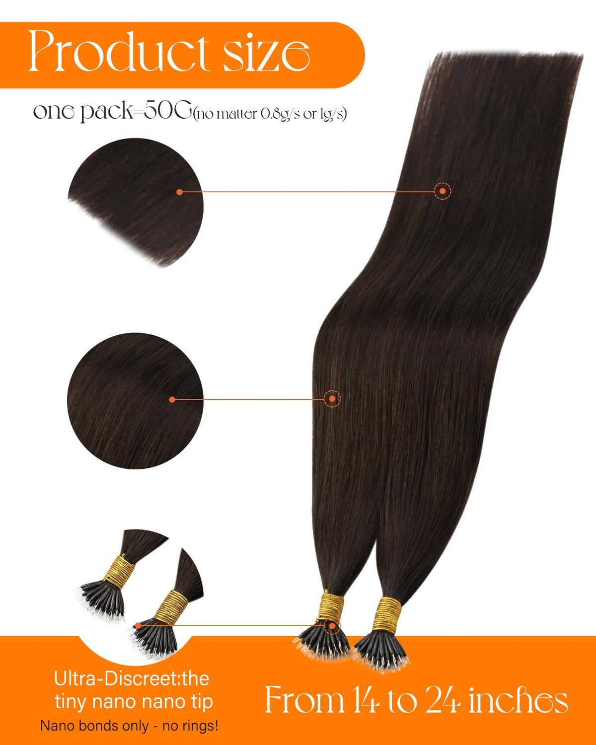 Close-up of Sunny Hair Nano Ring Extensions showing nano rings