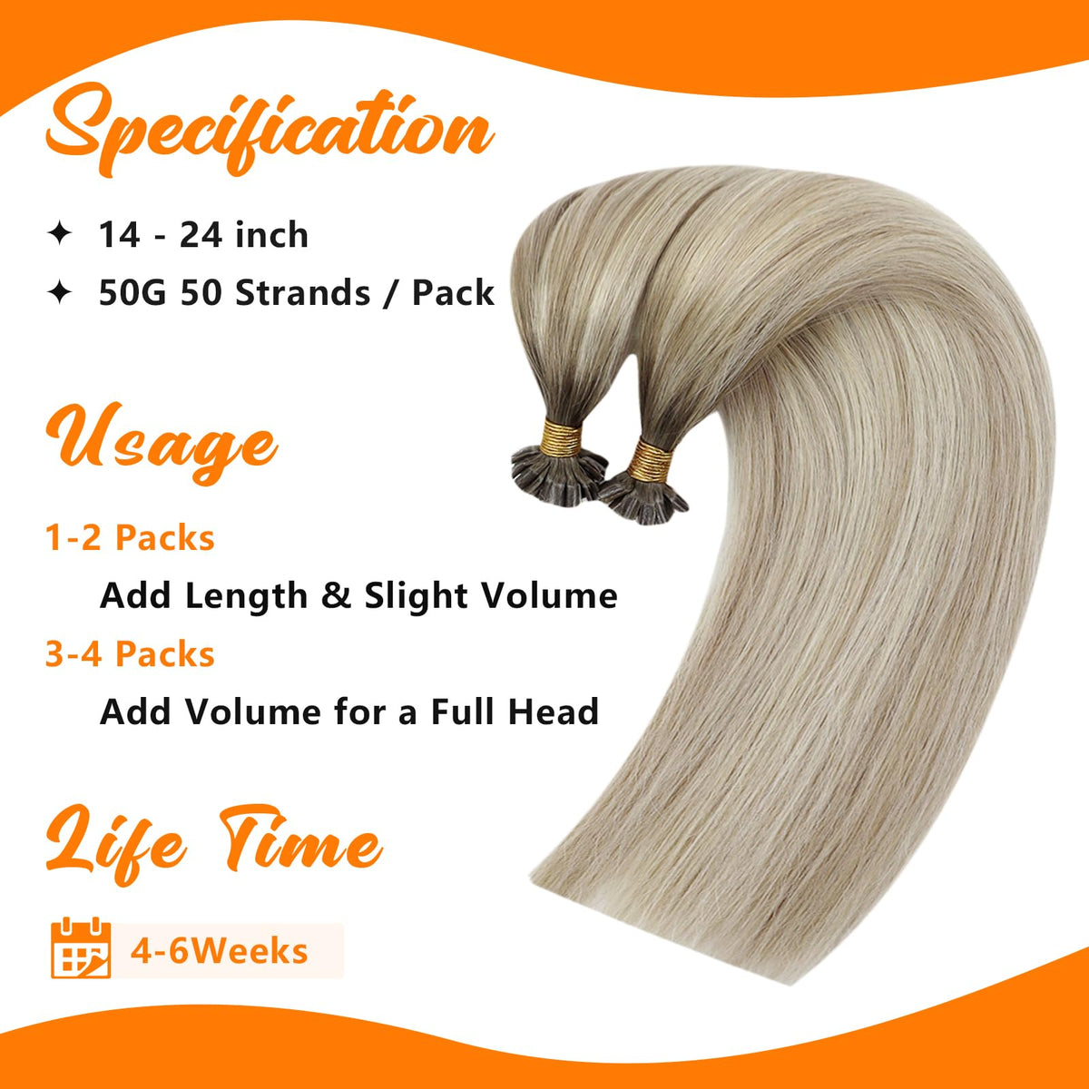 Close-up of Sunny Hair U Tip extensions showing keratin tip
