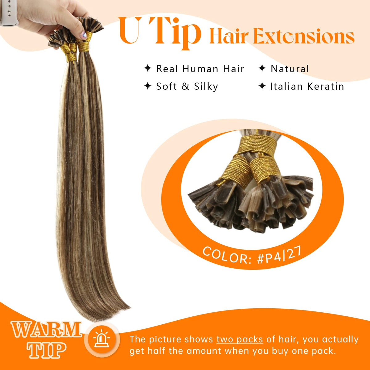 Close-up of Sunny Hair U Tip Hair Extensions keratin tip