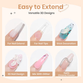 Close-up of SUPWEE nail extension gels in Clear, Pearl White, and Pink