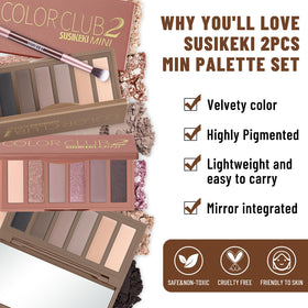 Close-up of SUSIKEKI eyeshadow palette with shimmer and matte shades