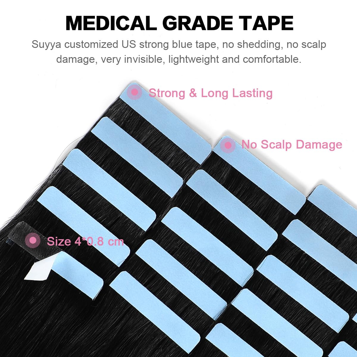 Close-up of SUYYA Tape In Hair Extensions texture