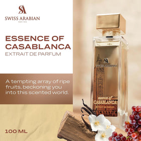 Close-up of Swiss Arabian Essence of Casablanca bottle with cap