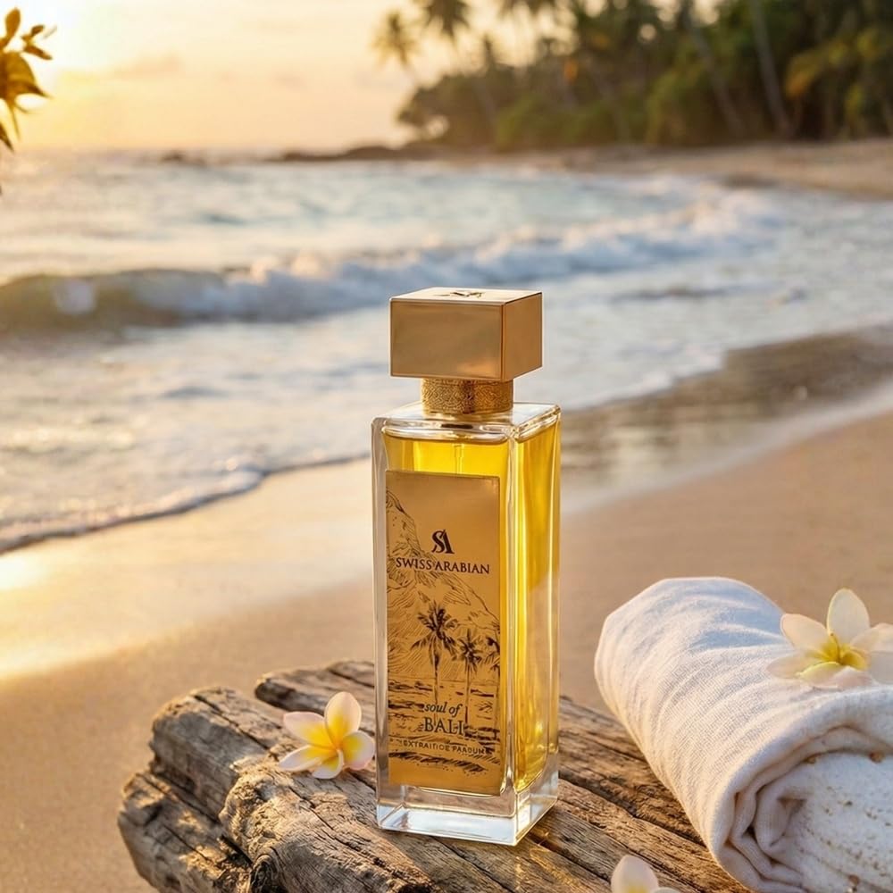 Close-up of Swiss Arabian Soul Of Bali Eau De Parfum bottle