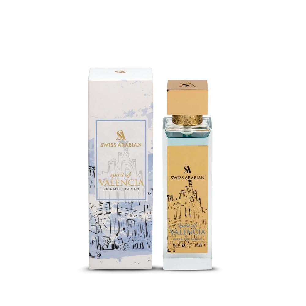 Close-up of Swiss Arabian Spirit of Valencia perfume bottle