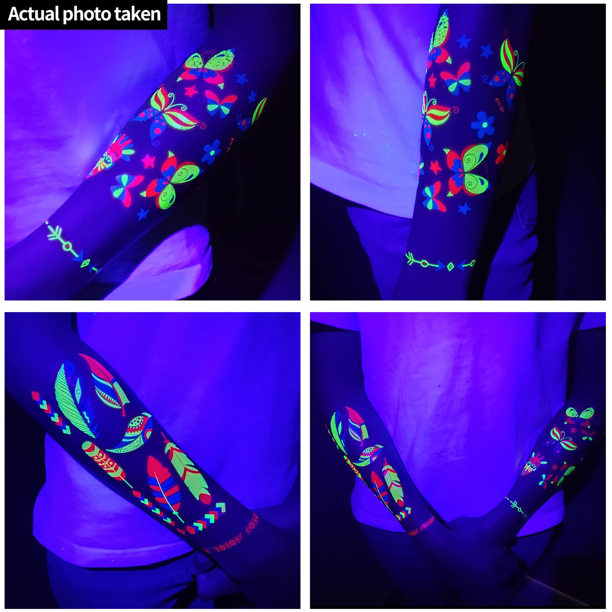 Close-up of TATUWST Glow in the Dark Temporary Tattoos showing application