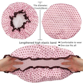 Close-up of TCOTBE shower cap with polyester outer and EVA inner layers