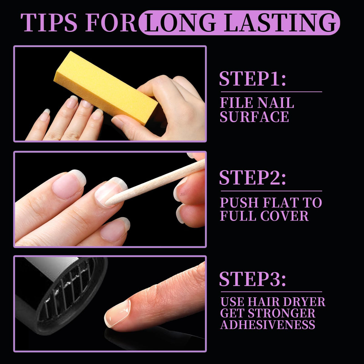 Close-up of Teenitor adhesive tabs on a nail