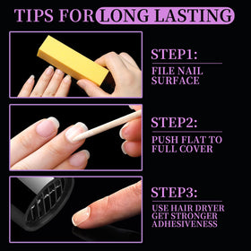 Close-up of Teenitor adhesive tabs on a nail