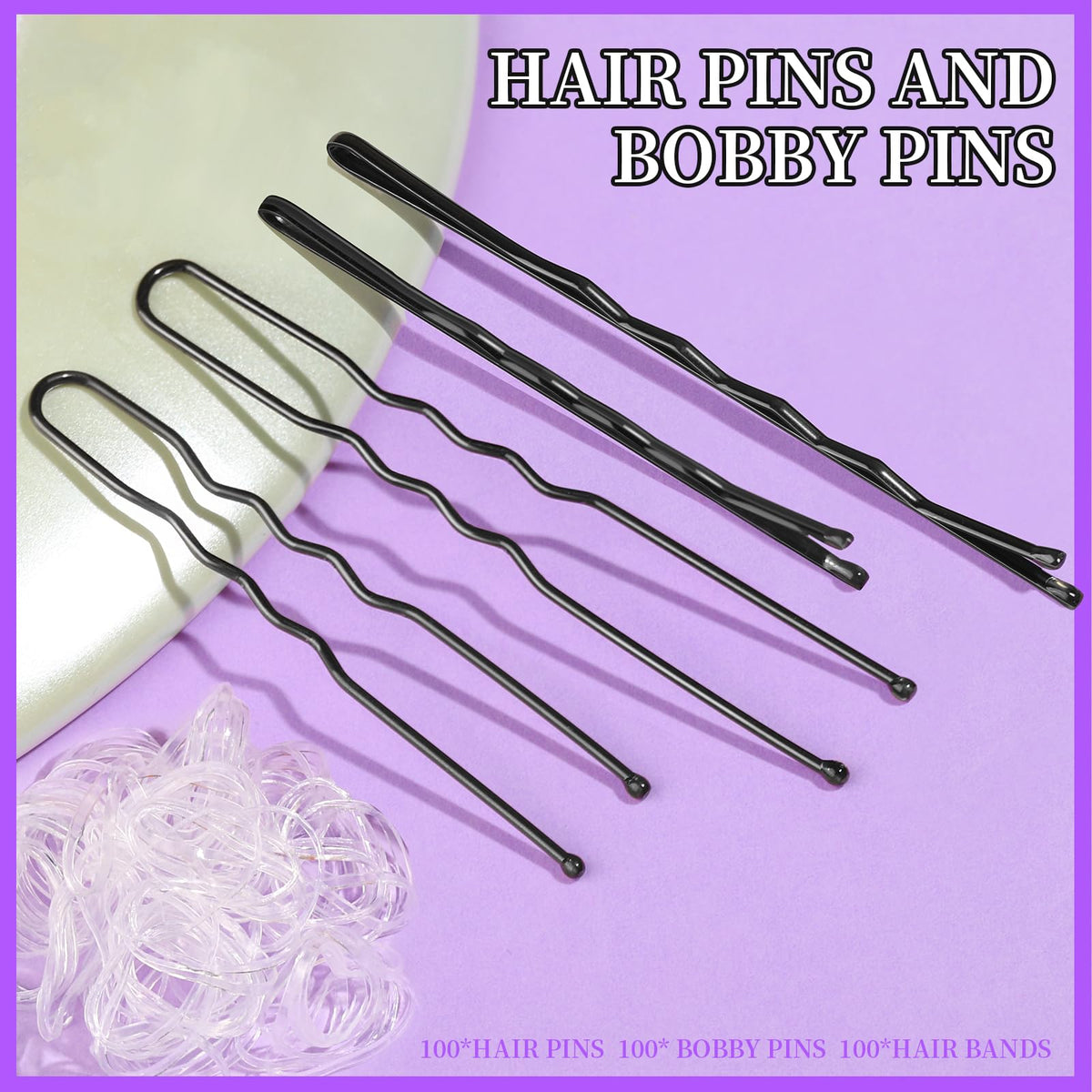Close-up of Teenitor black bobby pins and hair bands