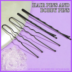 Close-up of Teenitor black bobby pins and hair bands