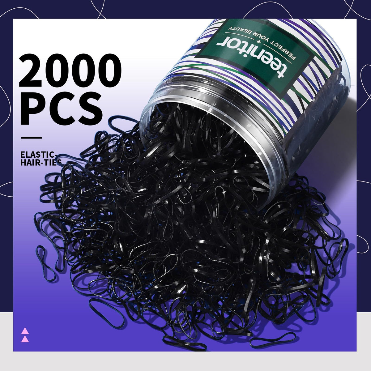 Close-up of Teenitor black hair rubber bands showing texture