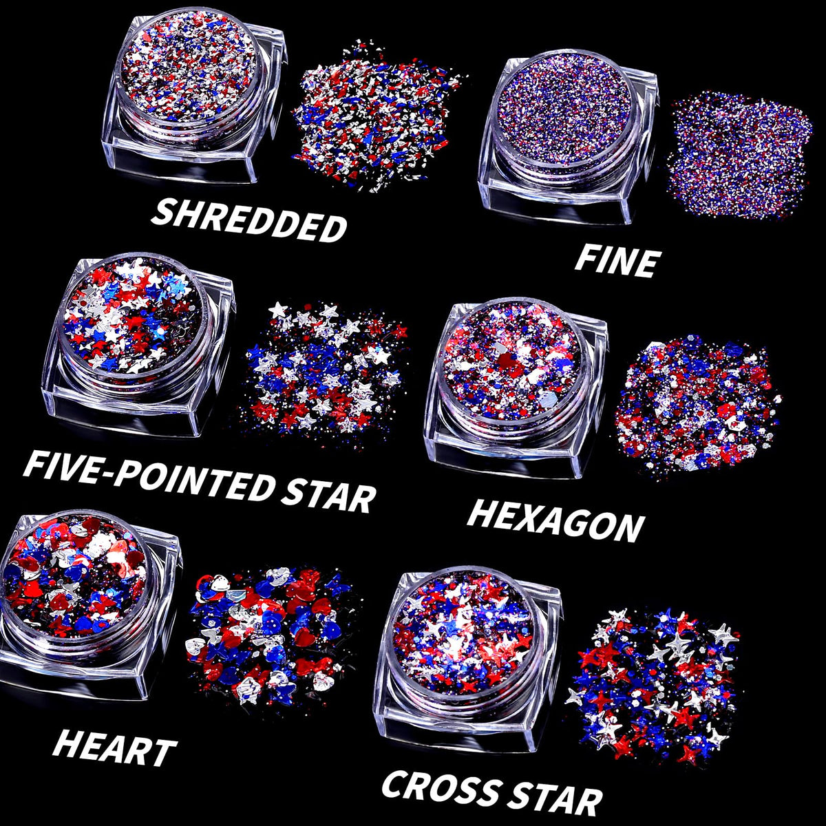 Close-up of Teenitor Body Glitter Gel showing hexagon and star shapes