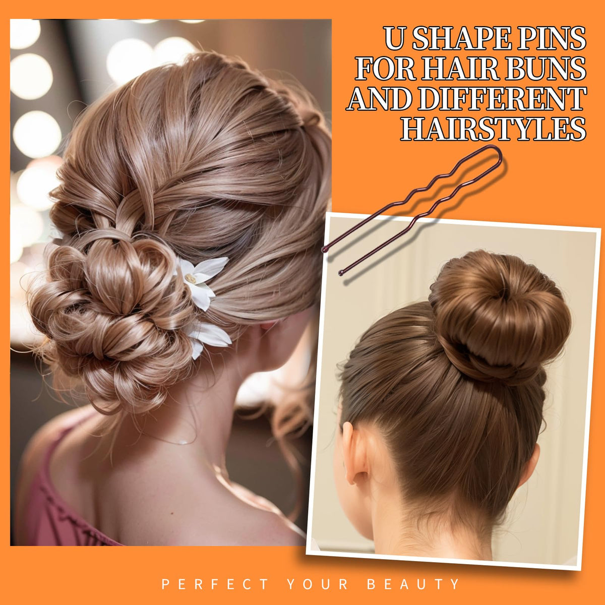 Close-up of Teenitor brown bobby pins and hair bands