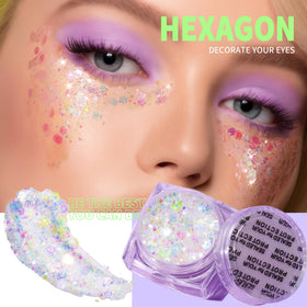 Close-up of Teenitor glitter gel showing star and heart shapes
