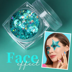 Close-up of Teenitor Green Face Glitter Gel in a small container