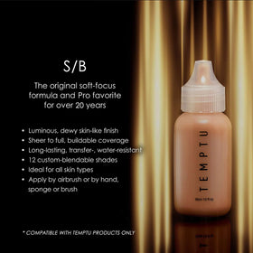 Close-up of TEMPTU S/B Airbrush Foundation bottle showing shade