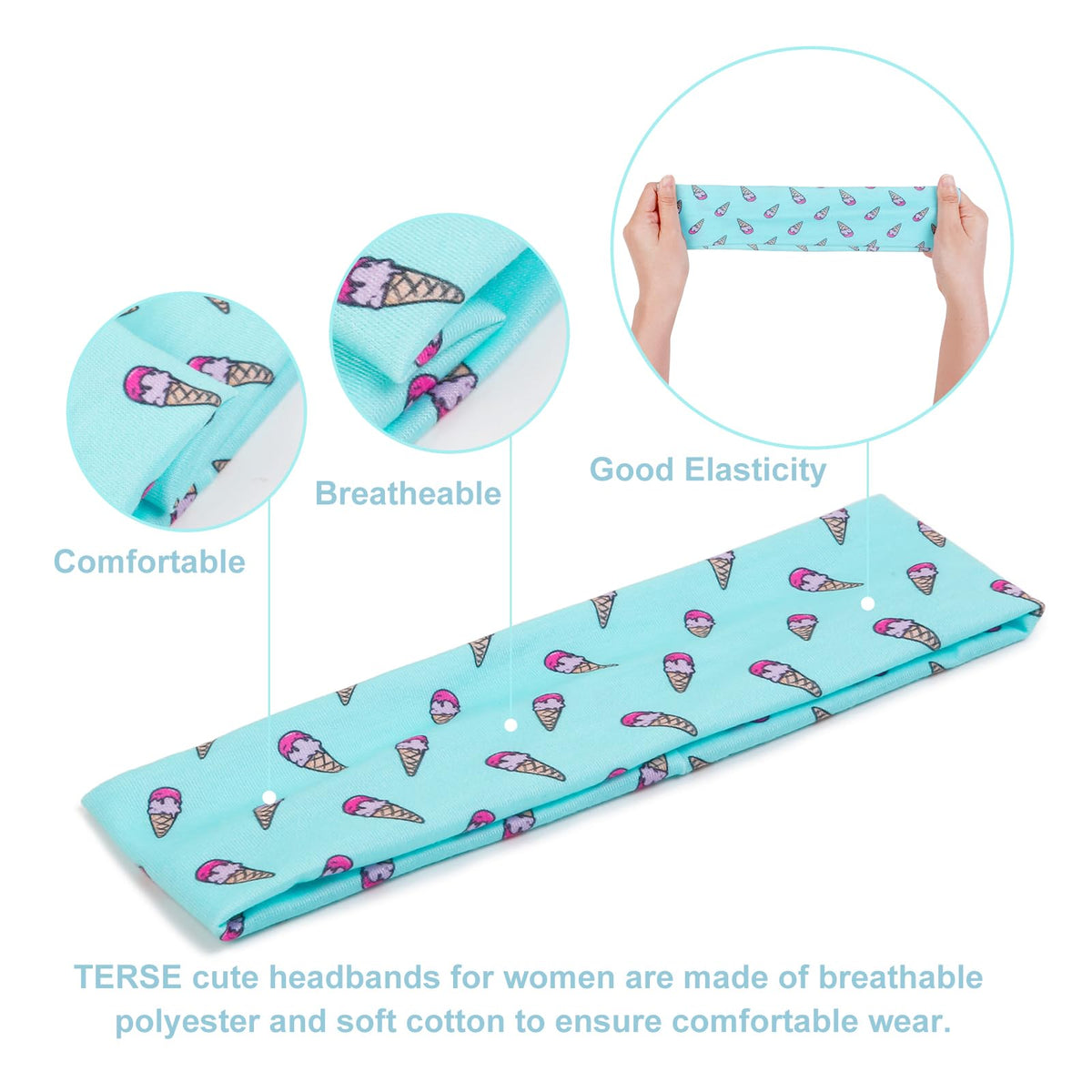 Close-up of TERSE headband with ice cream design