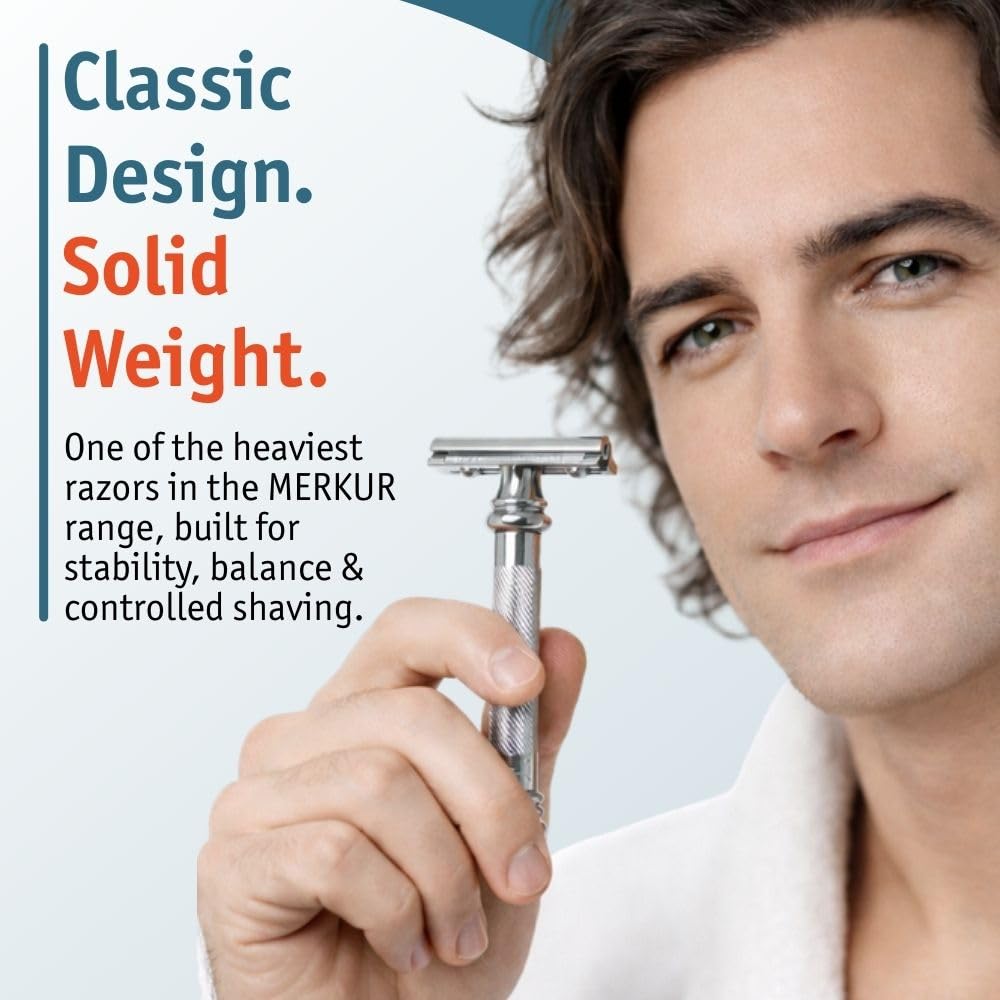 Close-up of the Barber Pole handle of the MERKUR 38C