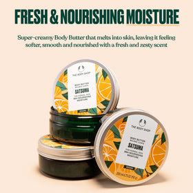 Close-up of The Body Shop Satsuma Body Butter creamy texture