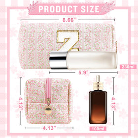 Close-up of the ChaoGreat pink floral cosmetic bag with initial patch