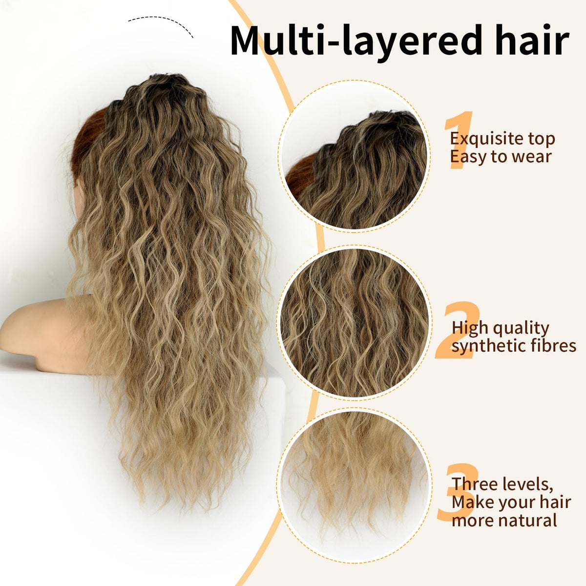 Close-up of the claw clip on ORSUNCER ponytail extension