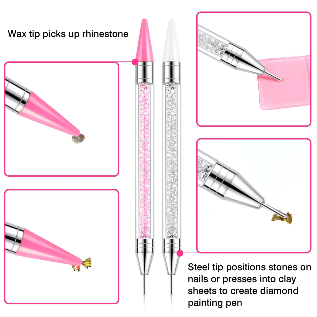 Close-up of the dual-tip rhinestone picker pen