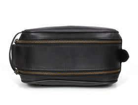 Close-up of the genuine YKK metal zip on AARON LEATHER GOODS toiletry pouch