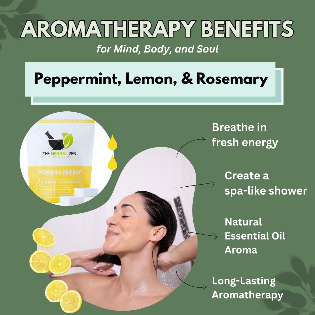 Close-up of The Herbal Zen Shower Steamer with peppermint and lemon essential oils