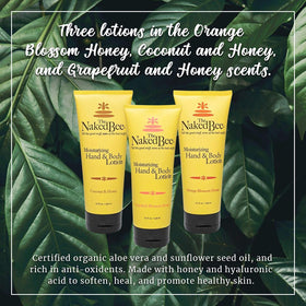 Close-up of The Naked Bee Hand & Body Lotion tube with organic ingredients