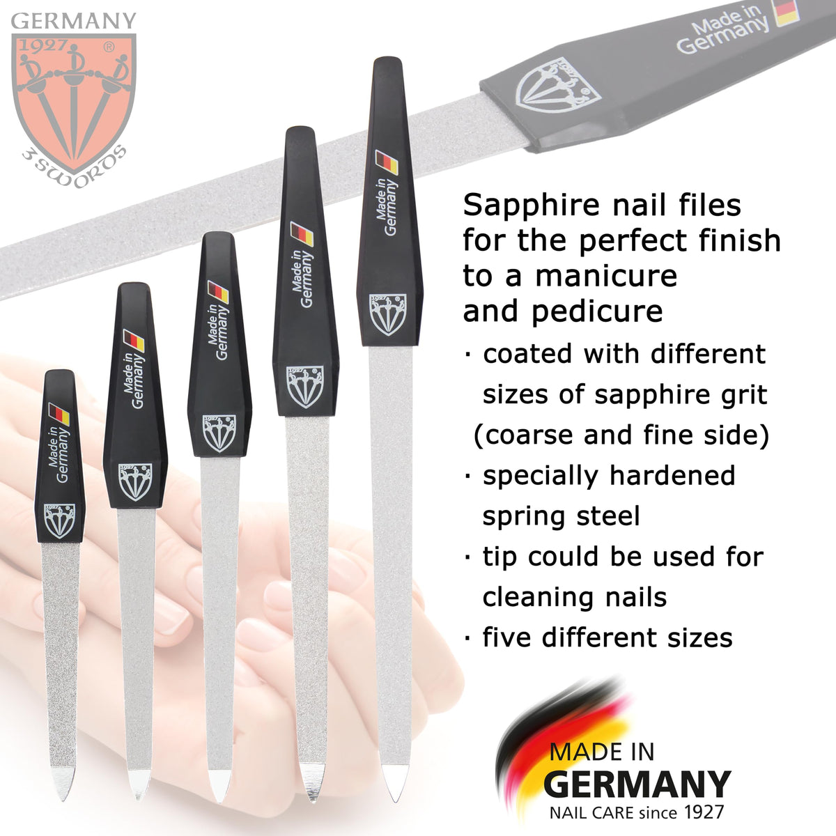 Close-up of the premium sapphire coating on the nail file