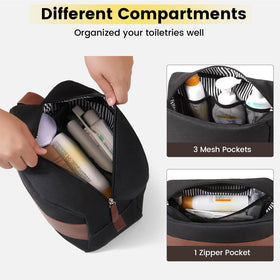 Close-up of the PU leather handle on the Vorspack Toiletry Bag