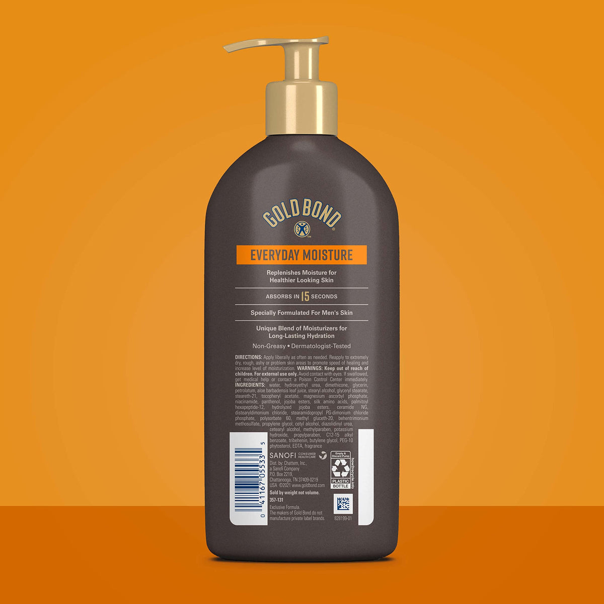 Close-up of the pump dispenser on Gold Bond Men's Essentials Daily Body & Hand Lotion