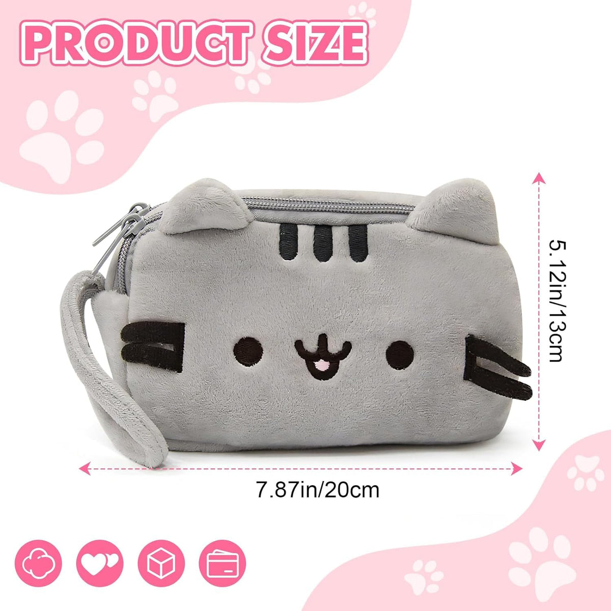 Close-up of the zipper and handle of Srliya Kitten Motif Toiletry Bag