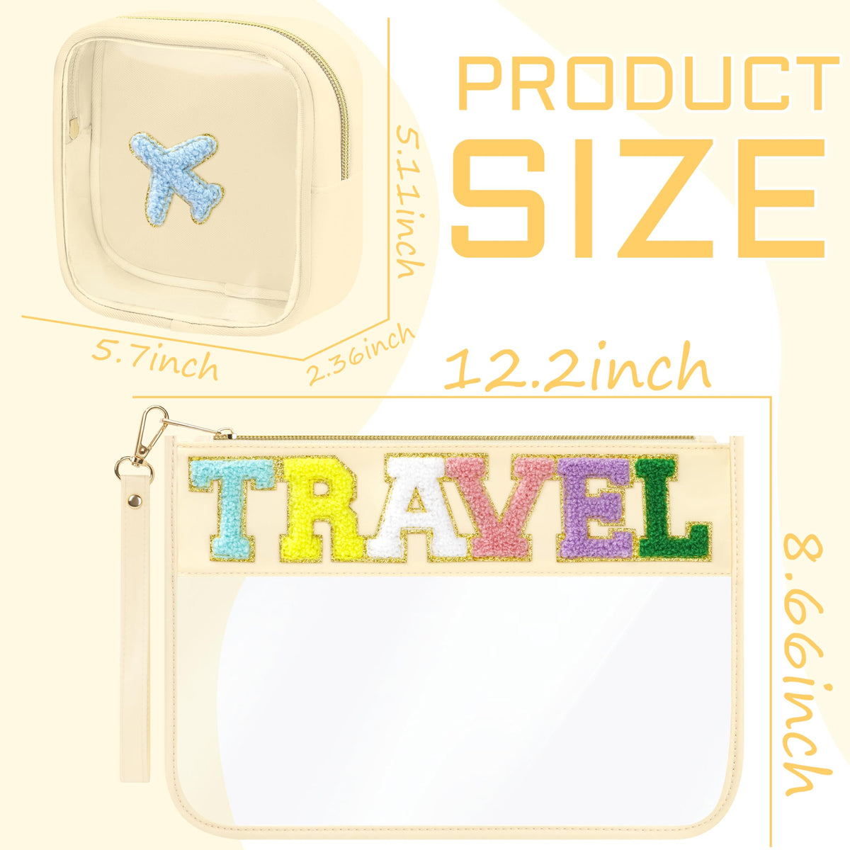 Close-up of the zipper closure on BuyCard Chenille Letter Patch Travel Bag