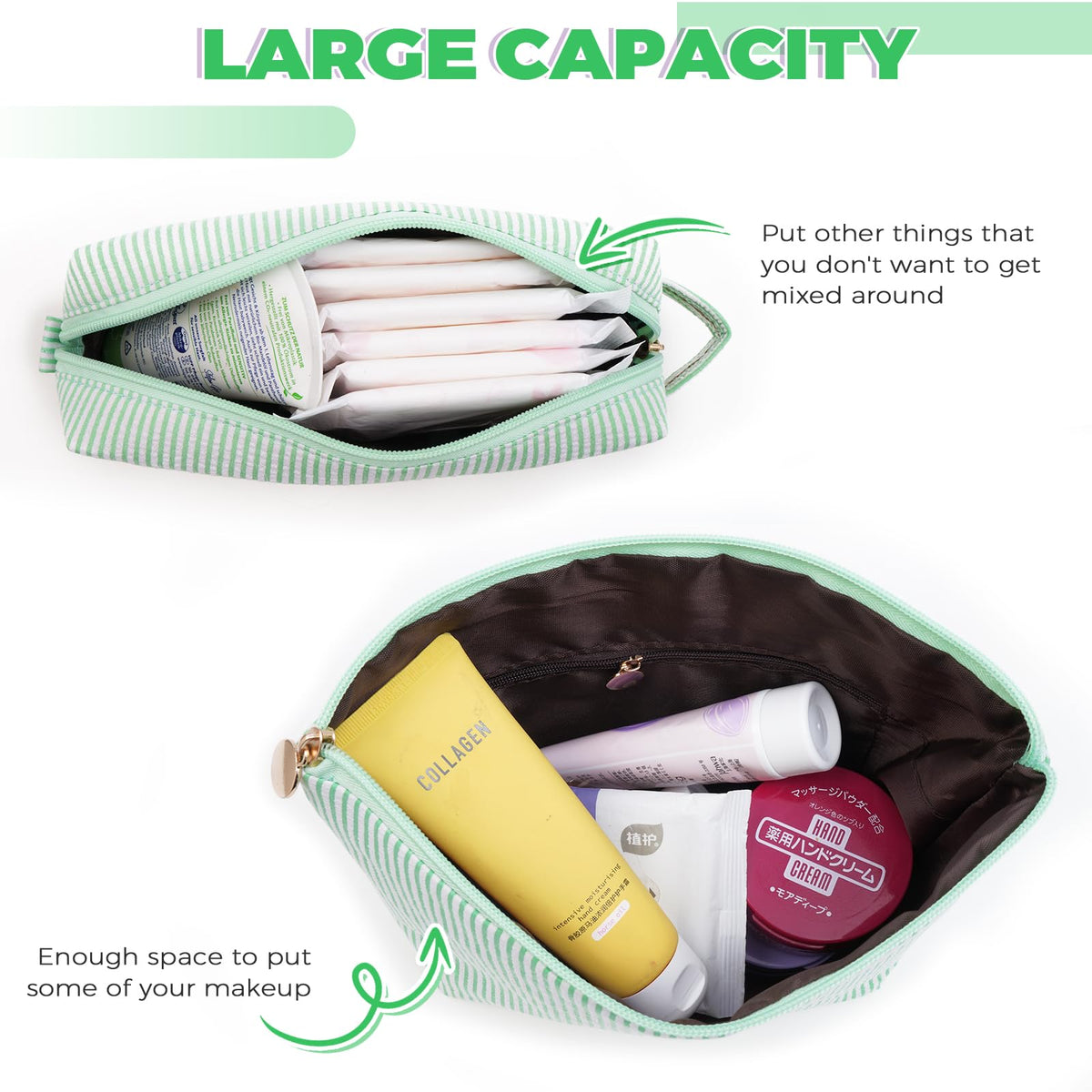 Close-up of the zipper on the Btffitting makeup bag