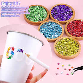 Close-up of TINKRSTUFF 5mm resin rhinestones in various colours