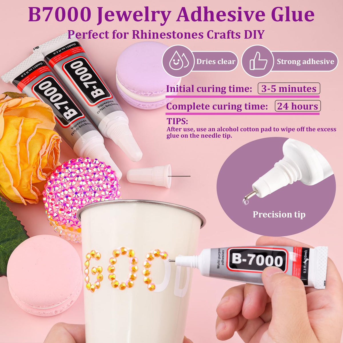 Close-up of TINKRSTUFF B7000 glue tube for rhinestones