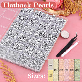 Close-up of TINKRSTUFF flatback pearls in 24-grid box