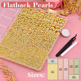 Close-up of TINKRSTUFF Flatback Pearls showing different sizes